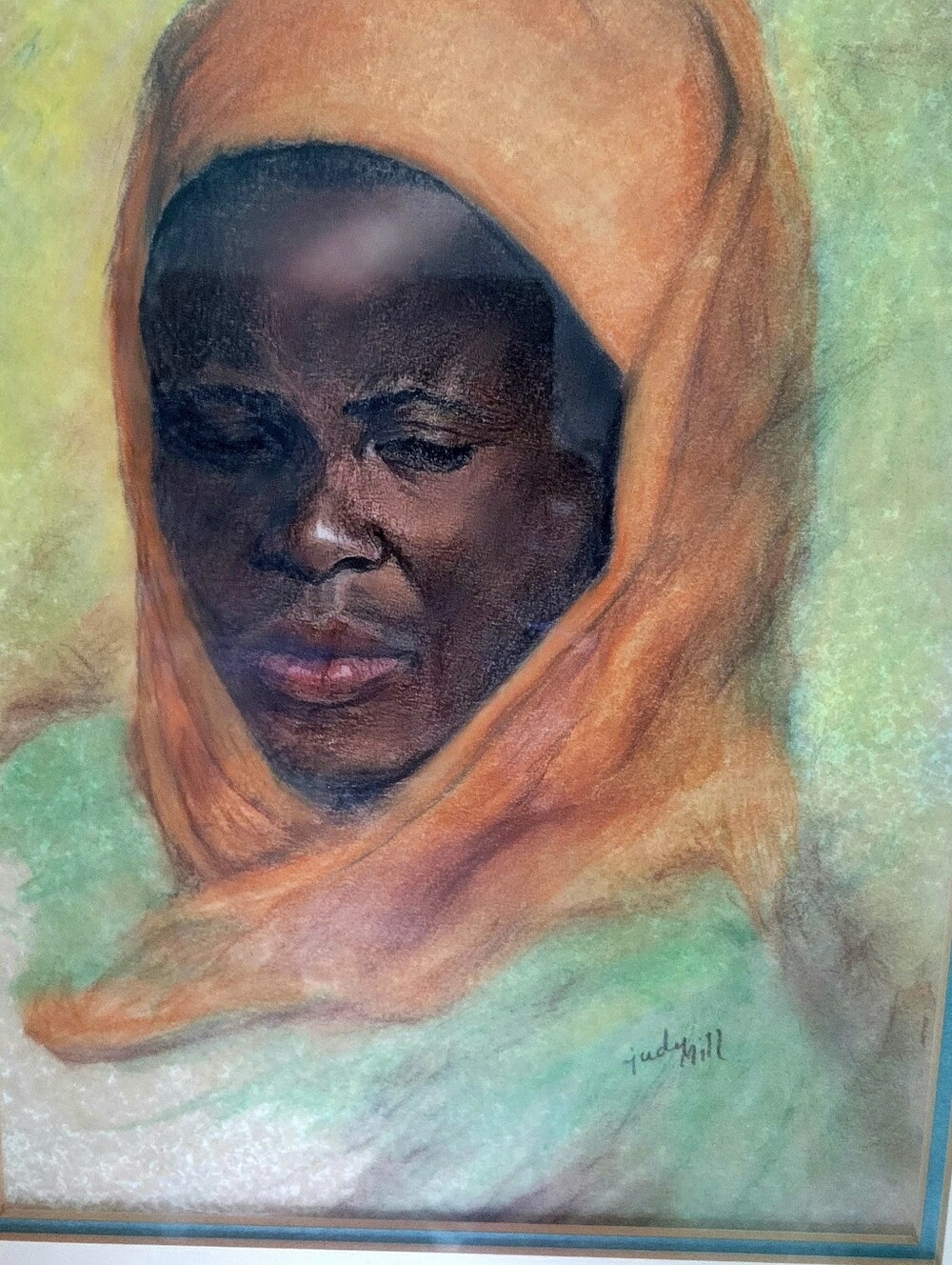 Vintage Judy Hill Signed Soft Pastel Portrait Painting – Reclining Woman
